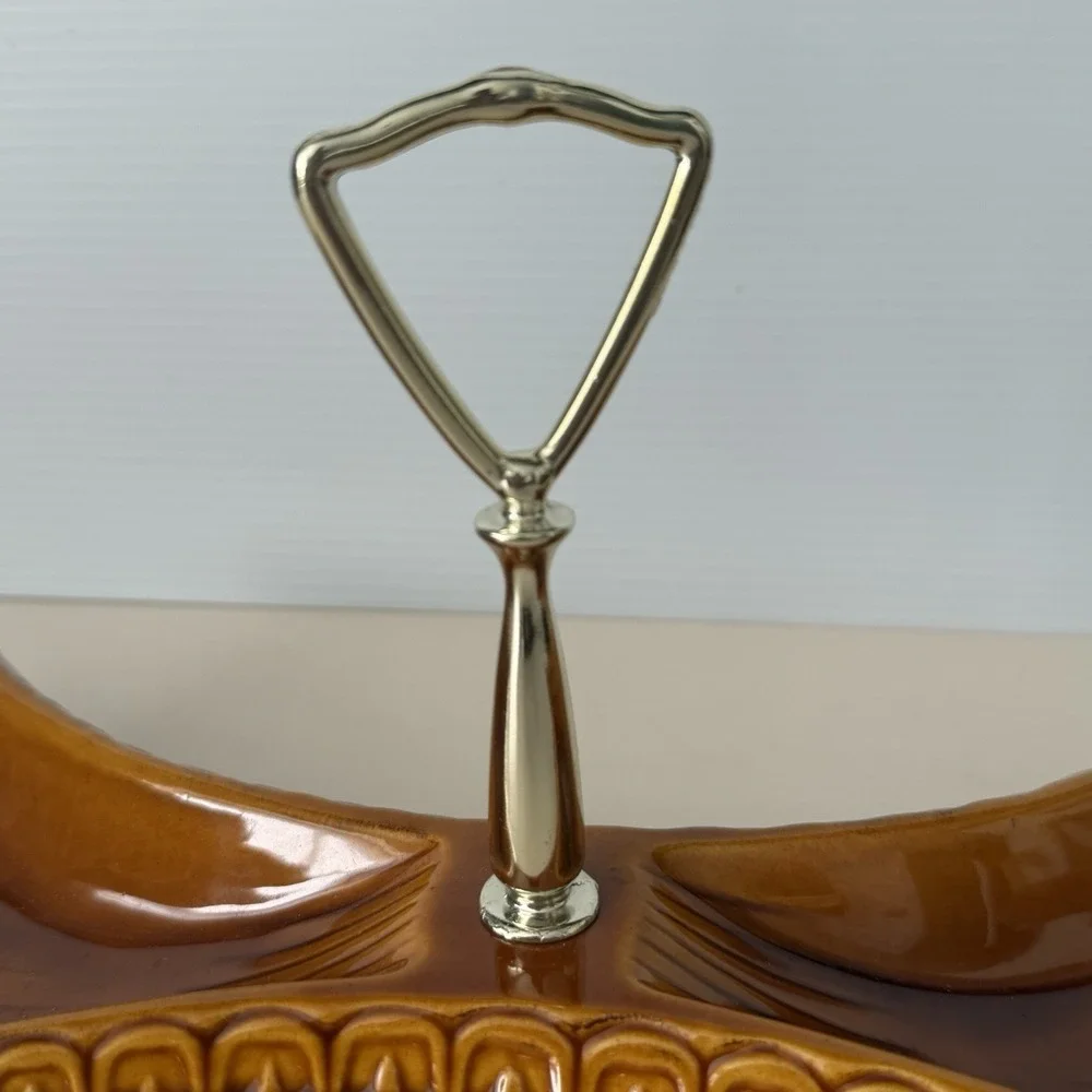 Maddux of California 1966 MCM 3 Piece Divided Serving Tray Burnt Orange Glaze